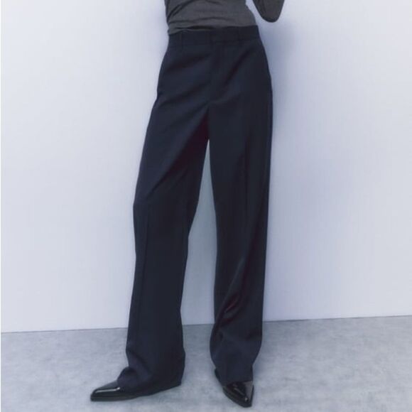 Zara Wool Blend Pants Navy Blue - Picture 5 of 8